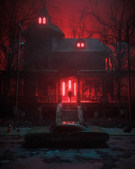 ArtStation - The Haunted, skiegraphic studio #ArtTLG #digitalart #artwork #wallpaper #drawing #art #painting #scifi #fantasy #amazingart #verycolorful #colorful #awesomepins Horror Environment Concept Art, Falls Aesthetic, Wattpad Background, Horror House, Arte Obscura, Art Station, Environment Concept Art, Kirigami, Red Light