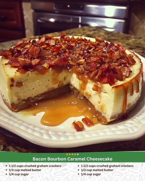 Maple Bacon Bourbon Cheesecake, Bacon Bourbon Caramel Cheesecake, Maple Bacon Cheesecake, Bourbon Cheesecake, Bacon Cheesecake, Bourbon Caramel, Bourbon Caramels, Homemade Cheesecake, Caramel Cheesecake