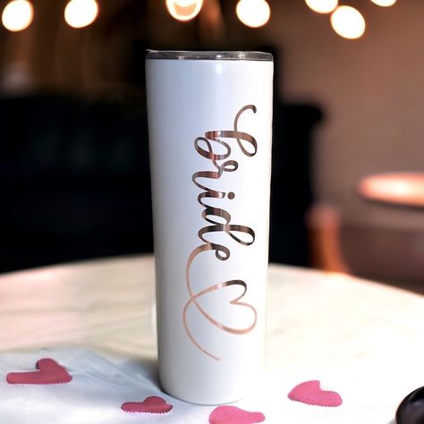 White Stainless Steel Tumbler 20 Oz - Bride - New Great Gift For Bride! Hand Wash Only! Do Not Use In Microwave! Quick Shipping. Amber Wine Glasses, Yellow Tea Cups, Bride Tumbler, Etched Wine Glasses, Dessert Glasses, Champagne Coupe Glasses, Ceramic Tea Set, Pink Studs, Gift For Bride