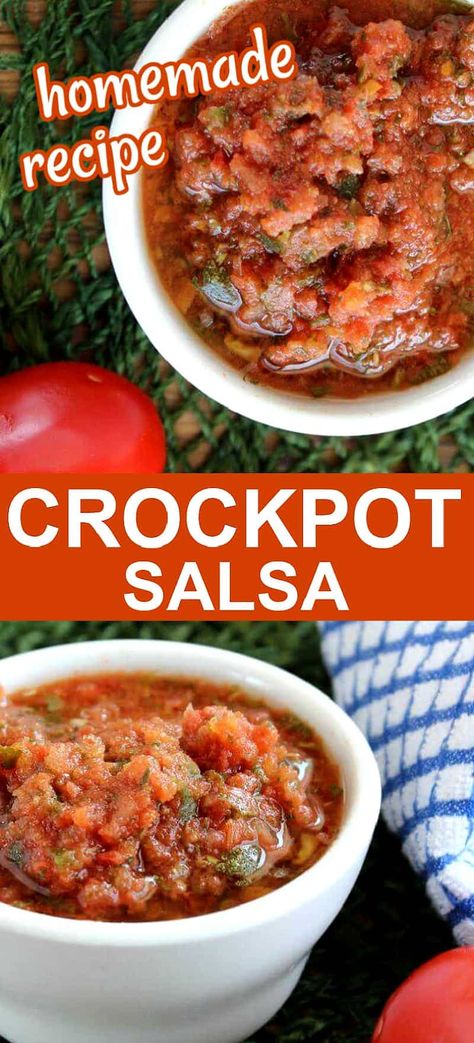 Crockpot Salsa Recipe, Freezer Salsa Recipe With Fresh Tomatoes How To Make, Slow Cooker Salsa Recipe, Quick Salsa Recipe Fresh Tomatoes, Salsa Made With Fresh Tomatoes, Homemade Freezer Salsa, Fresh Tomato Crockpot Recipes, Crockpot Salsa For Canning, Making Salsa From Frozen Tomatoes