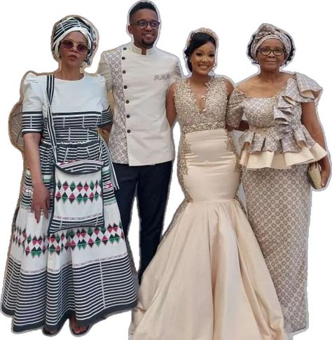 Cream Shweshwe Dresses, Simple Traditional Wedding Dress, Modern Traditional Wedding Dress African, Traditional Lobola Dresses, South African Wedding Dress Traditional, Lobola Dresses For Bride, Roora Squad Outfits, Lobola Outfits Bridesmaids, Shweshwe Outfits