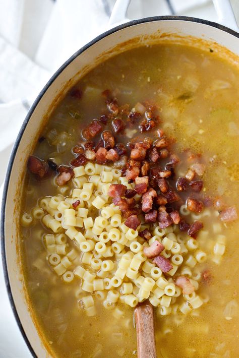 White Pasta Fagioli Recipe, Soup With Ditalini Pasta, White Pasta Fagioli, White Bean Pasta Soup, Pasta Fagioli Soup Olive Garden, Soup With Pancetta, Vegan Comfort Food Recipes, Pasta And Beans, Ditalini Pasta