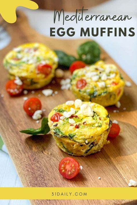 Mediterranean Ingredients, Breakfast Simple, Mediterranean Diet Breakfast, Egg Muffins Recipe, Mediterranean Breakfast, Muffins Breakfast, Morning Meals, Egg Cups Breakfast, Healthy Egg Breakfast