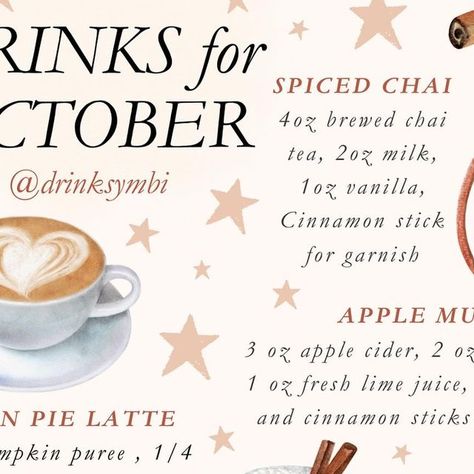 symbi on Instagram: "🍎 Apple Mule- Fill a copper mug or glass with ice. Pour in the apple cider, ginger beer, and lime juice. Stir gently to combine.Garnish with apple slices and a cinnamon stick.

☕️ Spiced Chai- Brew chai tea. In a glass, combine the chai tea, almond milk, and vanilla syrup. Garnish with a cinnamon stick.

🎃 Pumpkin Pie Latte- In a small saucepan, combine the pumpkin puree, maple syrup, water, pumpkin pie spice, and a pinch of sea salt. Place the saucepan over medium heat and bring the mixture to a simmer, stirring frequently. Reduce the heat to low and let the mixture simmer for about 5-7 minutes, stirring occasionally. This will allow the flavors to meld and the syrup to thicken slightly. Remove the saucepan from the heat and stir in the vanilla extract. Allow the sy Apple Cider Ginger Beer, Apple Mule, Pumpkin Pie Latte, Spiced Chai, Copper Mug, Vanilla Syrup, Copper Mugs, 7 Minutes, Adult Beverages