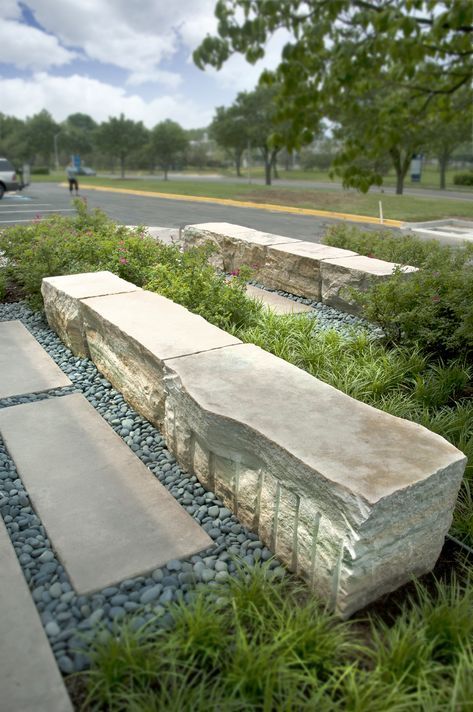 Urban Landscapes - Champlain Stone Landscaping Rock, Stone Benchtop, Stone Park, Landscaping With Boulders, Landscape Stone, Stone Bench, Park Landscape, Wall Seating, Urban Landscapes