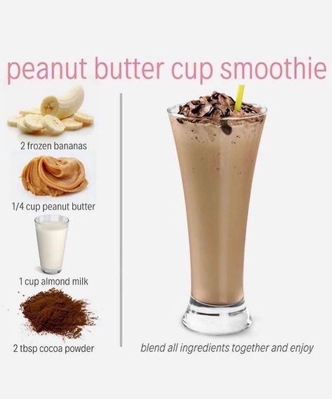 Peanut Butter Cup Smoothie, Resep Smoothie, Fruit Smoothie Recipes Healthy, Easy Healthy Smoothies, Smoothie Recipes Healthy Breakfast, Resep Diet, Healthy Drinks Smoothies, Makanan Diet, Peanut Butter Cup