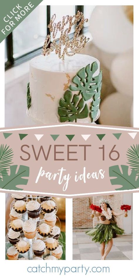 Check out this tropical luau sweet 16 birthday party! The luau entertainer are marvellous!! See more party ideas and share yours at CatchMyparty.com Aloha Sweet 16 Party Ideas, Luau Party Ideas Sweet 16, Sweet 16 Luau Party Ideas, Luau Sweet 16 Party Ideas, Luau Sweet 16, Luau Party Cakes, Tropical Sweet 16, Tropical Party Foods, 16 Party Ideas