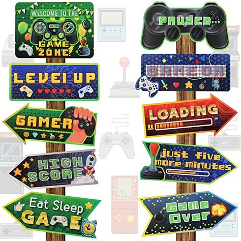 Amazon.com: 20 Pieces Video Game Party Sign Game Party Themed Directional Signs Video Game Sign Funny Video Game Cutouts Welcome Yard Outdoor Wall Sign Party Supplies Photo Props Backdrop Decoration Party Decor : Toys & Games Playstation Party, Gamer Wedding, Video Games Birthday Party, Video Game Party, Video Games Birthday, Game Party, Directional Signs, Game Themes, Video X