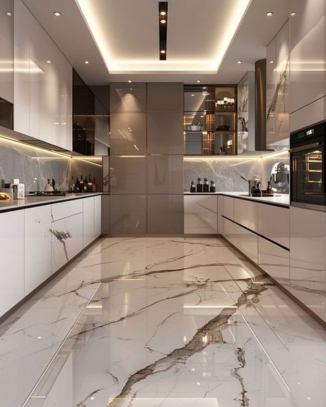 Dream Kitchen Design Luxury Modern, Luxury Kitchen Design White, Cocina Aesthetic, Luxury Kitchens Mansions, Luxury Houses Kitchen, Small Kitchen Hacks, Modern Luxury Kitchen, Elegant Kitchen Design, Diy Kitchen Backsplash