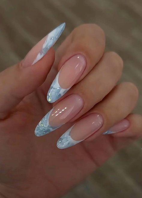 Blue Prom Nails, Cute Almond Nails, Ongles Nails, Girly Acrylic Nails, Short Acrylic Nails Designs, Pink Acrylic Nails, Elegant Nails, Prom Nails, Dream Nails