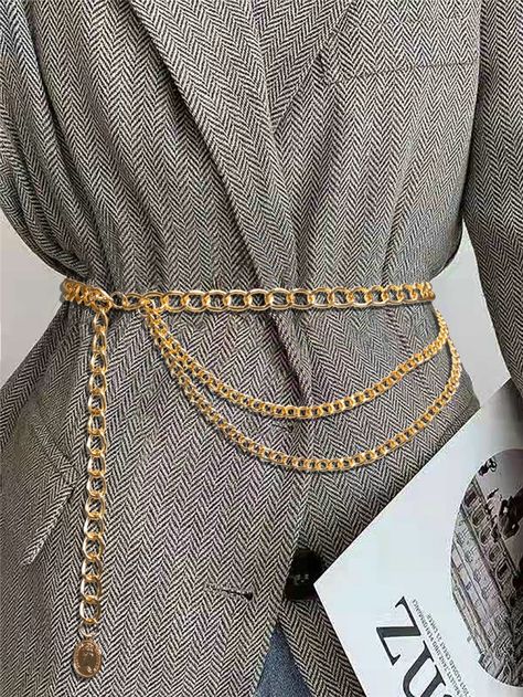 Diy Chain Belt, Gold Belt Outfit, Waist Belt Outfit, Chain Belt Outfit, Gold Waist Belt, Chain Outfit, Fashion Draping, Most Beautiful Wedding Dresses, Chain Belts