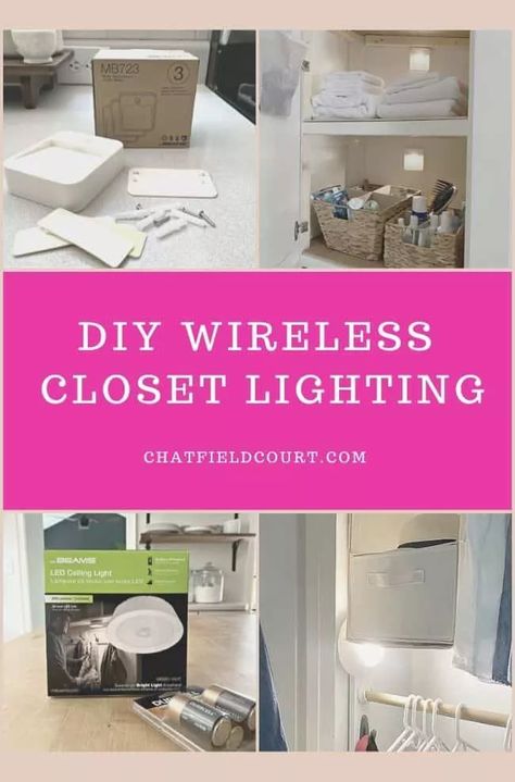 Closet lighting ideas without wiring. Great for older homes with dark closets and RV closets and cabinets. Simple to install and inexpensive. Closet Lighting Ideas, Functional Closet, Pantry Lighting, Wireless Lighting, Diy Kitchen Shelves, Mudroom Closet, Entry Closet, Wireless Lights, Diy Rv