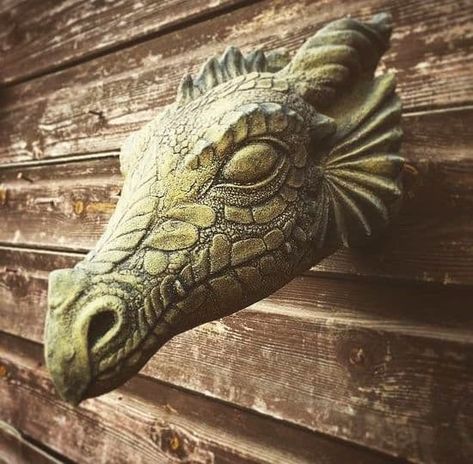 Decorative Stone Wall, Wyvern Dragon, Garden Wall Plaque, Gothic Mirror, Sandstone Color, Clay Dragon, Decorative Wall Plaques, Garden Ornament, Dragon Head