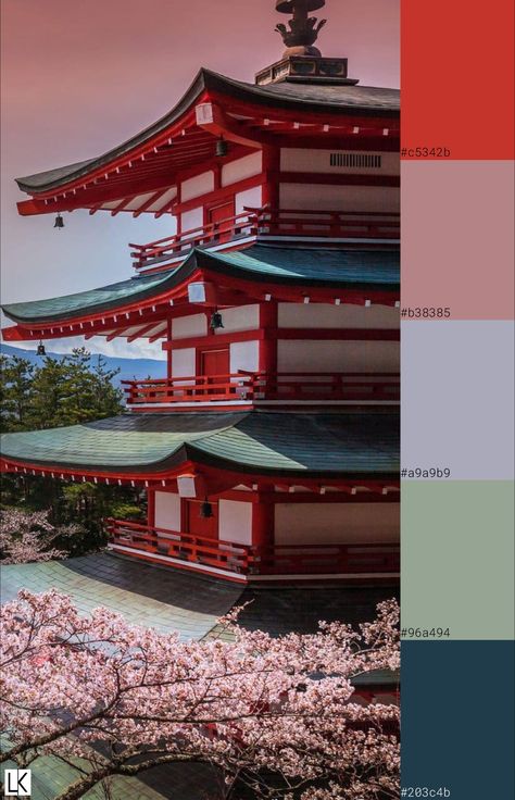 Tokyo Colour Palette, Sakura Color Palette, Japanese Colour Palette, Japan Color Palette, Sensoji Temple, Chinese Temple, Japanese Colors, Color Schemes Colour Palettes, Japanese Interior