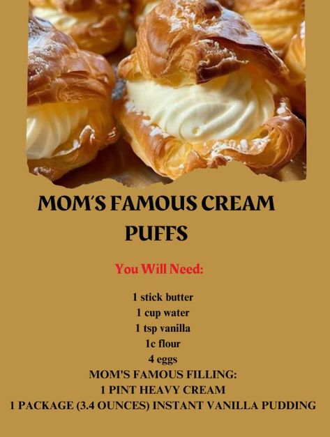 Cream Puff Recipe Video, Italian Cream Puff, Cream Puff Dessert, Puff Dessert, Cream Puff Recipe, Family Desserts, Stick Butter, Puff Recipe, Choux Pastry