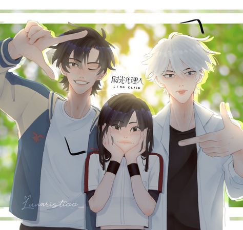 1girl 2boys Friends, 1 Girl 2 Boys Friendship, 2 Boys 1 Girl Trio, 2boys 1girl Friends, Link Click Fanart, Anime 3 Best Friends, Music Studio Room, Anime Group, Boy And Girl Cartoon