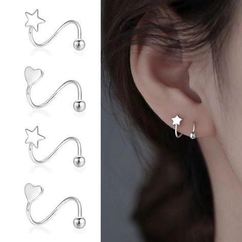 Trendy Silver Heart Hoop Earrings, Minimalistic Ear Piercings, Silver Minimalist Earrings, Star Piercing, Goddess Of Fortune, Simplistic Jewelry, Small Silver Earrings, Simple Silver Earrings, Pretty Ear Piercings