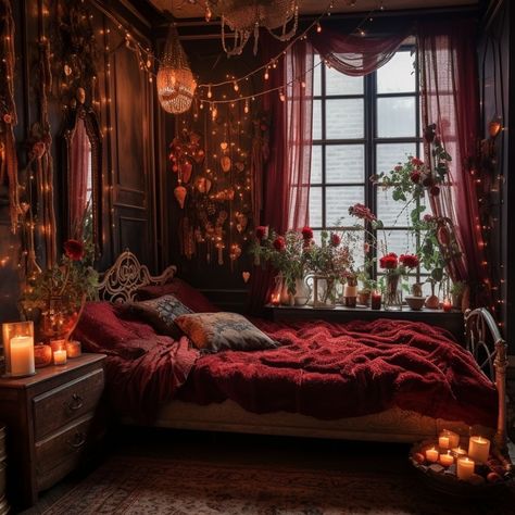 Witchy Bedroom Ideas, Dark Cozy Bedroom, Goth Bedroom, Gothic Bedroom, Dark Home Decor, Dark Home, Dreamy Room, Decorating Inspiration, Dream Room Inspiration