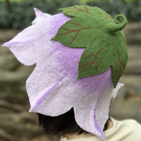 Whimsical Handmade Hat For Cosplay, Purple Festival Hat, Flower Fairy Hat, Handmade Purple Brimmed Hat, Purple Fairy Hat, Leaf Hat, Rasta Hat, Sauna Hat, Hat Flower