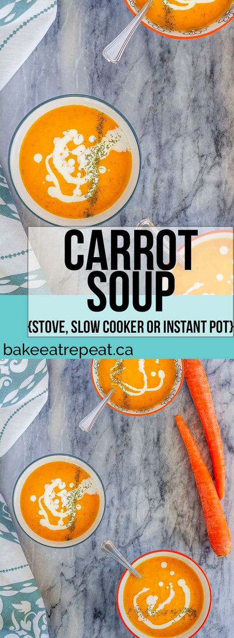 This carrot soup with dill is quick and easy to make, can be served hot or cold, and can be made in the slow cooker, Instant Pot, or on the stove! #soup #carrotsoup #slowcooker #instantpot Dill Soup Recipe, Crockpot Carrots, Soup Carrot, Beef Stews, Carrot Soup, Crock Pot Soup, Nutritious Snacks, Slow Cooker Soup, Easy Soup Recipes