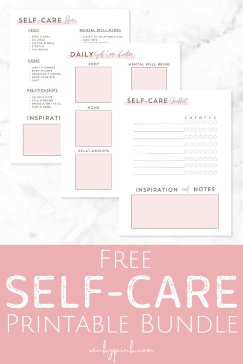 Free Self-Care Printable Bundle - Winky Pink Start Taking Care Of Yourself, Printable Self Care, Self Care Worksheets, Working On Me, Make Yourself A Priority, Taking Care Of Yourself, Free Print, Habit Tracker, Daily Habits