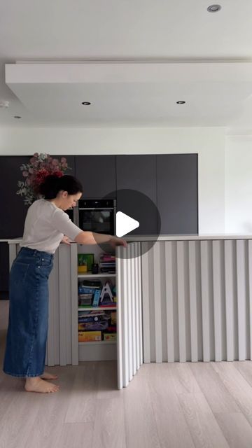 Christine on Instagram: "Our kitchen island has a little secret…  The front of our kitchen island hides 4 hidden cupboards for lots of added storage! Do you have an hidden kitchen storage?   #kitchen #storagesolutions #kitchenisland #kitchendesign #kitchendecor #hiddenstorage #kitchenideas #greykitchen" Hidden Kitchen, Grey Kitchen, Hidden Storage, Little Houses, Kitchen Storage, Cupboard, Storage Solutions, Kitchen Island, Kitchen Decor