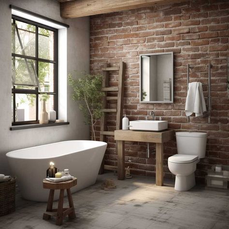 modern rustic bathroom renovation ideas modern rustic bathroom tile ideas modern rustic bathroom wallpaper modern rustic bathroom designs modern rustic bathroom aesthetic modern rustic bathroom black modern rustic bathroom color palettes modern rustic bathroom floor tile guest bathroom ideas modern rustic modern rustic home bathroom modern rustic bathroom inspiration modern rustic bathroom lights Bathroom With Exposed Brick, Exposed Brick Bathroom Ideas, Brick Shower Wall, Bathroom Renovation Ideas Modern, Brick Bathroom Ideas, Rustic Bathroom Tile Ideas, Rustic Bathroom Tile, Brick Bathroom Wall, Exposed Brick Bathroom