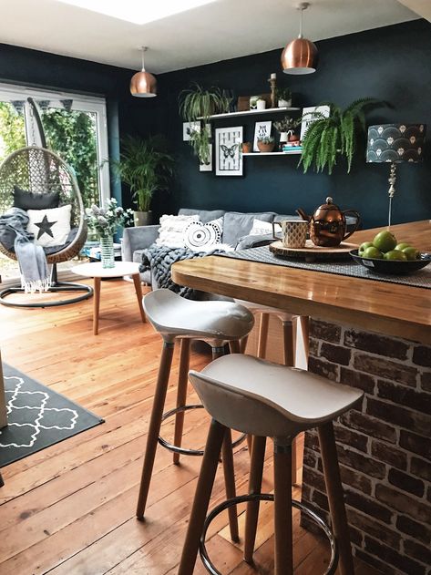 Dining Room Decor Rustic, Open Plan Kitchen Living, Kitchen Bar Design, Hague Blue, Kitchen Plants, Geek Decor, Rustic Dining Room, Design Apartment, Design Living Room