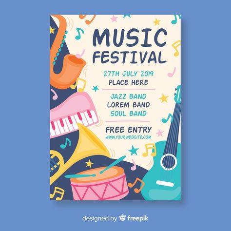 Pastel color instruments music festival poster Free Vector Poster Graphic Design, Facebook Cover Design, Jazz Poster, Music Festival Poster, Music Poster Design, Event Poster Design, Festival Poster, Musica Rock, Flyer Poster