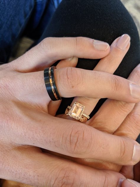 Black And Gold Wedding Ring Men, Black And Gold Mens Wedding Band, Black And Gold Wedding Band, Vine Wedding Band, Rose Gold Mens Wedding Band, Morganite Wedding Rings, Mens Wedding Bands Black, Wedding Ring Shapes, Engagement Rings Couple