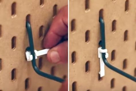 2 ways to stop SKÅDIS hooks falling out of the slots - IKEA Hackers Ikea Peg Board Ideas Aesthetic, Ikea Pegboard Ideas, Ikea Hooks, Ikea Office Furniture, Skadis Pegboard, Workout Room Decor, Ikea Pegboard, Pegboard Ideas, Kid Furniture