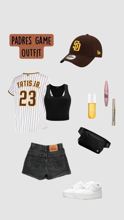 San Diego padres outfit Field Day Outfit Ideas, Padres Game Outfit San Diego, Padres Baseball Game Outfit, Padres Outfit Women, San Diego Padres Outfit Women, Padres Game Outfit, San Diego Padres Outfit, San Diego Aesthetic Outfits, Padres Outfit