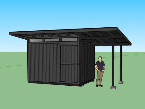 Modern Shed Plans, Porch Construction, Blueprint Construction, 10x12 Shed, Shed With Porch, Roof Sheathing, Custom Sheds, Modern Shed, Shed Organization