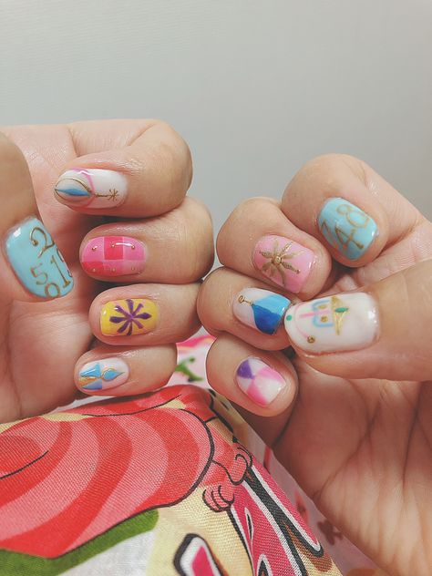 Small World Nails, Epcot Nails, Disney Manicures, Trip Nails, Disney Manicure, Disney World Nails, Nails Girly, California Nails, Disneyland Nails