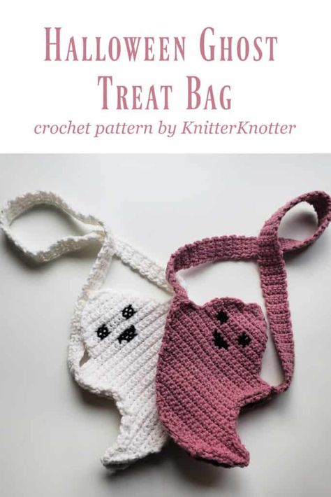 Crocheted Halloween, Sac Halloween, Ghost Treats, Bag Crochet Pattern, Selling Handmade Items, Halloween Crochet Patterns, Easy Crochet Projects, Halloween Treat Bags, Halloween Tote