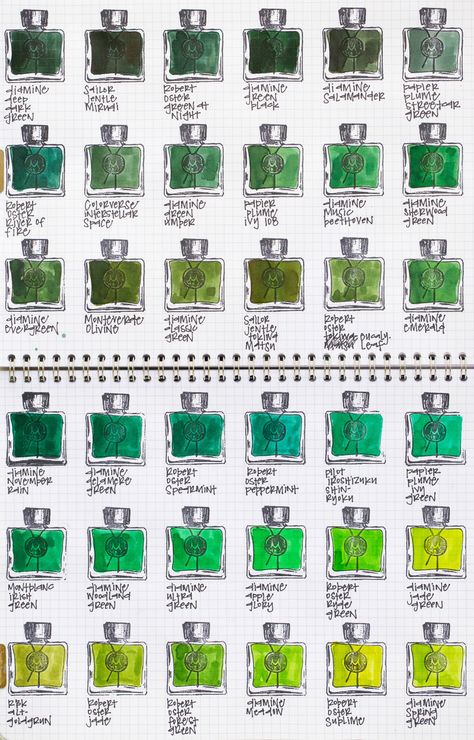 Ink Swatch Ideas, Ink Swatches, Ink Swatch Book, Diamine Shimmering Ink, Fountain Pen Ink Swatches, Green Fountain Pen Ink, Dog Pens, Best Pencil, Dog Pen