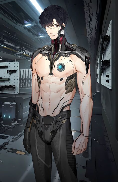 Cyborgs Art Male, Cyberpunk Male, Male Art Reference, Cyborgs Art, Android Robot, Anime Military, Black Characters, Anime Warrior, Amazing Pics