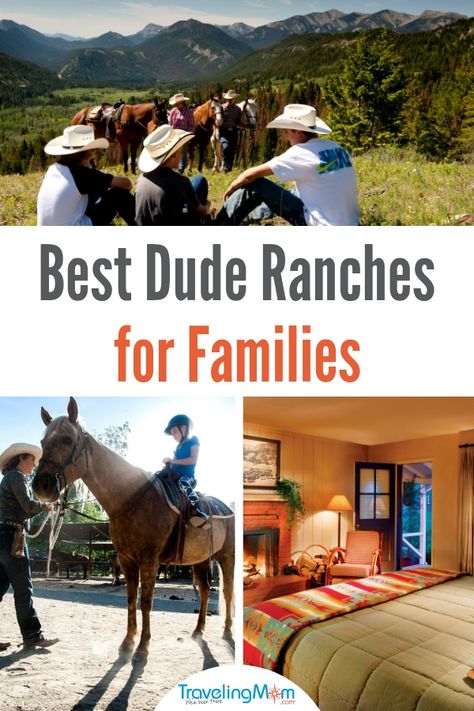 From California to Wyoming, Montana and beyond, dude ranches offer lots of activities for great family vacations. Traveling Mom lists the best dude ranches for every age group so you can choose the best dude ranch family vacation! #TMOM #DudeRanch #FamilyTravel | Travel with Kids | Camping | Family Travel | Horseback Riding Ranch Family, Dude Ranch Vacations, Traveling Mom, Camping Family, Kids Camping, Dude Ranch, Family Vacation Destinations, On Horseback, Road Trip Hacks