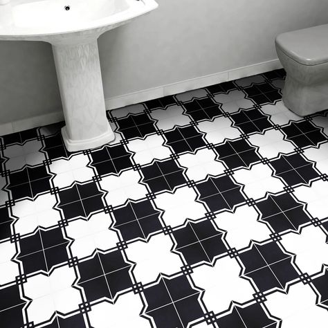 Moroccan Mosaic Tile House Marakech 8" x 8" Cement Patterned Wall & Floor Tile | Wayfair Black And White Flooring, Black And White Tile, Tile House, Patterned Wall, Cle Tile, Tiles For Wall, Black And White Tiles, Moroccan Mosaic, Encaustic Tile