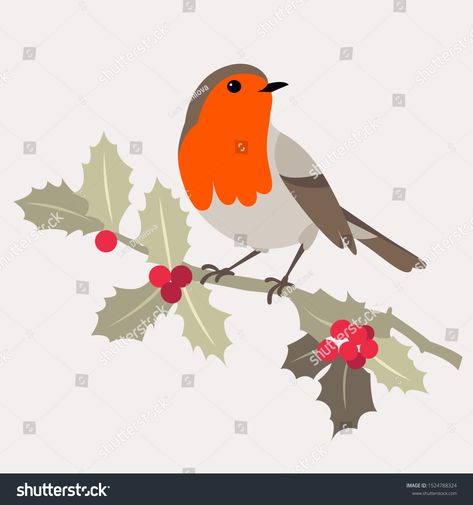 Christmas bird. Robin bird sits on sprig of Holly with berries. Vector illustration #Ad , #Aff, #Robin#sits#Christmas#bird Robin Illustration, Birds Vector, Procreate Ideas, Robin Christmas, Lino Printing, Watercolor Winter, Christmas Doodles, Christmas Plate, Robin Bird