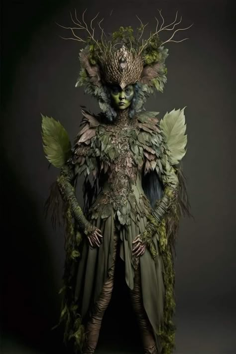 Forest Creatures Mythical Costume, Enchanted Forest Theme Costume, Dark Forest Witch, Faerie Makeup, Dryad Costume, Forest Costume, Forest Fae, Forest Fashion, Tree Costume