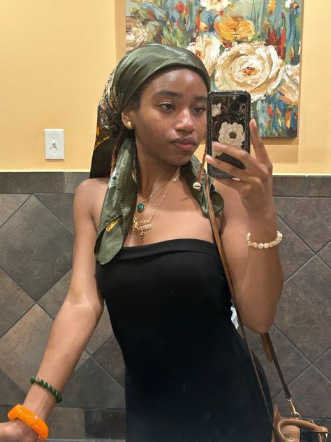 #fashion #blackgirlfashion #headwraps #aesthetic Headwraps Aesthetic, Hair Wrap Scarf Black Women, Headwrap Locs Head Scarfs, Vintage Head Scarf Aesthetic, Black Woman Hair Wrap Head Scarfs, Headwrap Hairstyles, Head Scarves, Scarf Hairstyles, Head Wraps