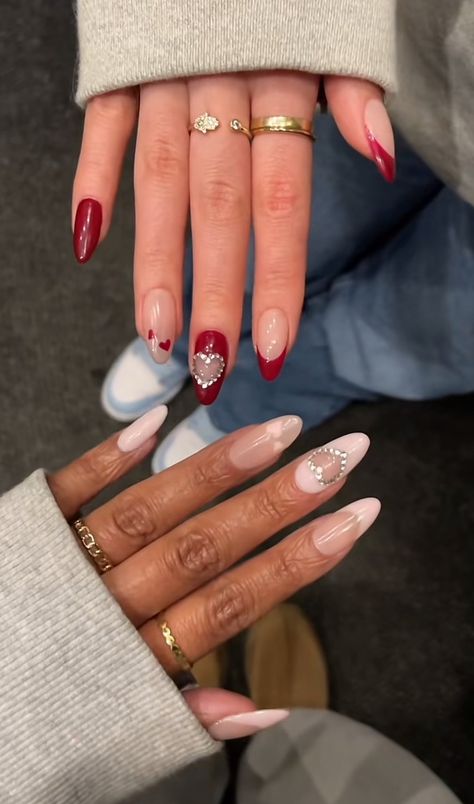 Valentines Day Nails 2023, Red Rhinestone Nails, Nail Ideas For Couples, Handy Andy, Matching Nails, Kylie Nails, Valentines Day Nails, Nails Today, Simple Gel Nails