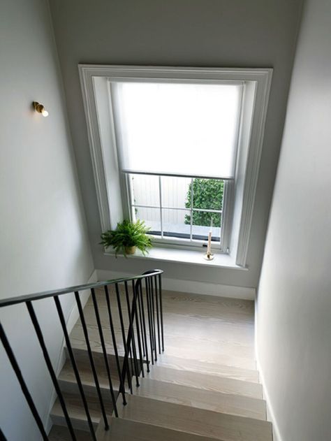 Villem Hammershoi-inspired stairwell in a remodeled Notting Hill townhouse with… Staircase Window, Stairs Modern, تحت الدرج, Stairs Railing, Stairs Window, House Window Design, Stairs Design Interior, Stairs Design Modern, Minimal House Design