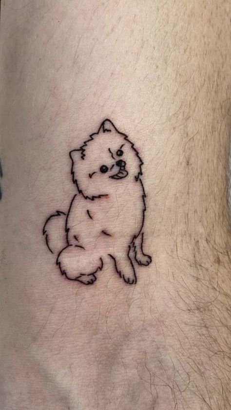 Pomeranian Tattoo Lauv Simple Pomeranian Tattoo, Dog Tattoos Pomeranian, Small Pomeranian Tattoo, Pomeranian Tattoo Outline, Pomeranian Dog Tattoo, Pomeranian Tattoo, Dog Name Tattoo, Tattoo Perro, Pet Memorial Tattoo