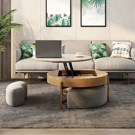 Lift-Top Coffee Tables Are the Secret Storage Every Home Needs Coffee Table With Ottomans Underneath, Lift Coffee Table, Transforming Furniture, Coffee Table Size, Tempered Glass Table Top, Stone Coffee Table, Living Room Stools, Unique Coffee Table, Coffee Table Set