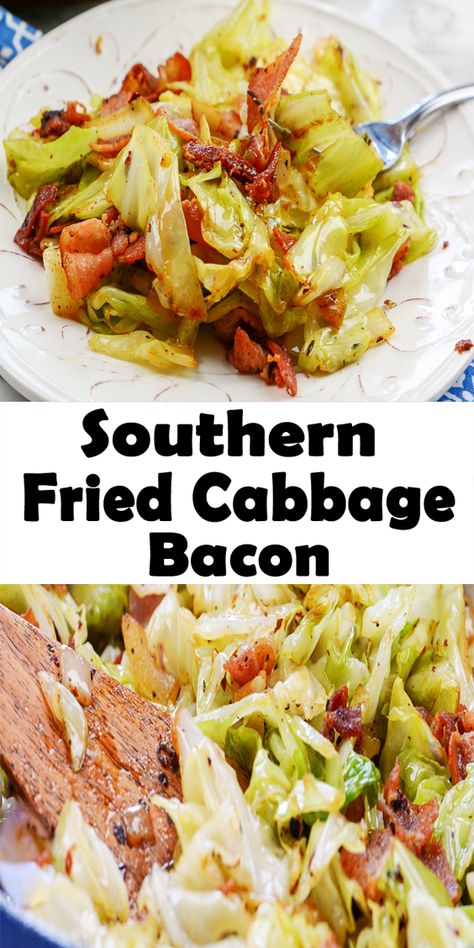 Southern fried bacon and cabbage will get an immediate favorite in the very first bite. You've got tender cabbage that's seasoned to perfection with onions, garlic, not to mention salty bacon. This fried bacon and cabbage is magic, it merely works in an amazing way! #recipe #southern #friedcabbage #bacon #southernfriedcabbagebacon Southern Veggie Sides, Southern Veggies, Fried Cabbage With Bacon, Cabbage Recipes Southern, Filipino Pancit, Cabbage With Bacon, Cabbage Side Dish, Southern Fried Cabbage, Blueberry Biscuits