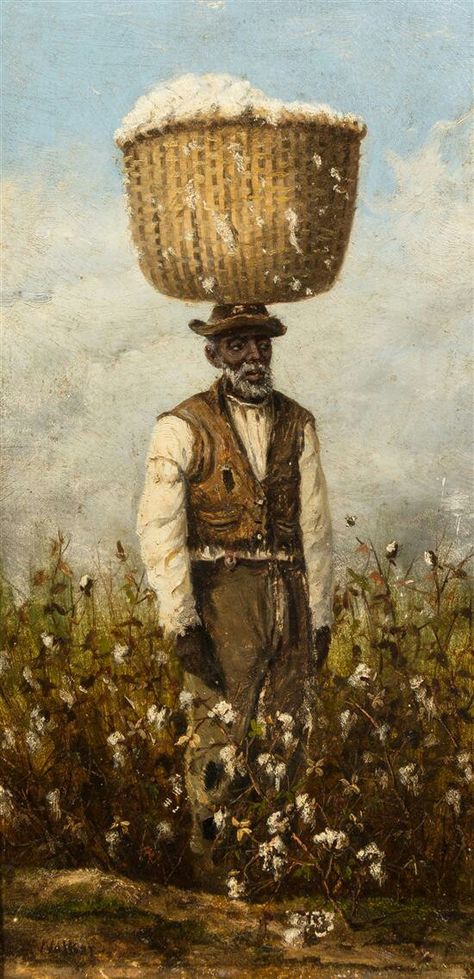 William Aiken Walker  (American, 1838 - 1921)  Male Cotton Picker  oil on board  signed WWalker (lower left)  12 1/4 x 6 1/8 inches. Hummingbirds Photography, American Painting, Biblical Art, American Folk Art, Black Art Pictures, Uncle Sam, Oil Painting Reproductions, Impressionist Art, African History