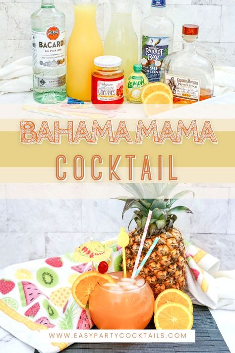 Bahama Mama recipe Alcohol Drinks Recipes, Bahama Mama Recipe, Bahama Mama Cocktail, Rum Cocktails Easy, Cherry Coconut, Mixed Drinks Alcohol, Mama Recipe, Bahama Mama, Rum Cocktails