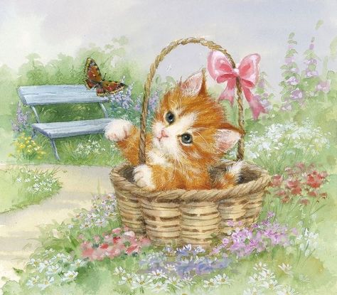 Hazel Lincoln, Cat In Basket, Kitten Art, Cat Art Illustration, Image Chat, Advocate Art, Cute Animals Images, Cat Posters, Arte Animal